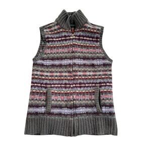 Ralph Lauren Jeans Co Nordic Wool Sweater Vest Fair Isle Green Zip Up Medium